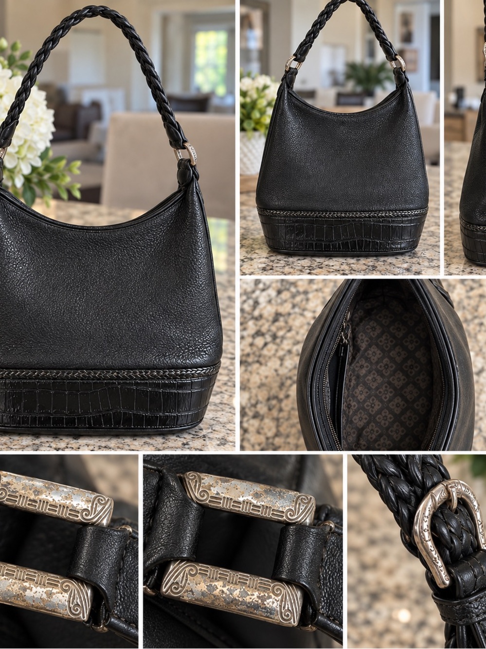 Brighton Black Leather Hobo with Braided Strap